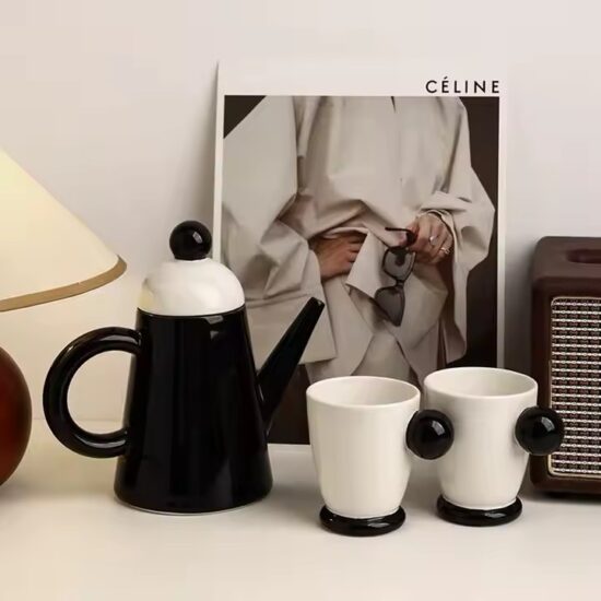 Home ceramic teapot set with cups and tray for elegant tea serving