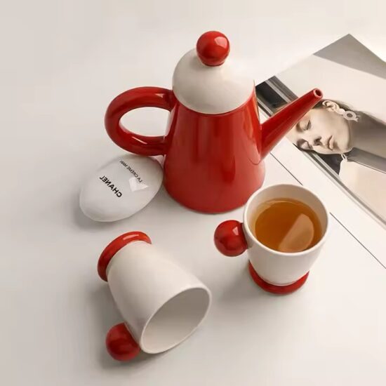 Home ceramic teapot set with cups and tray for elegant tea serving