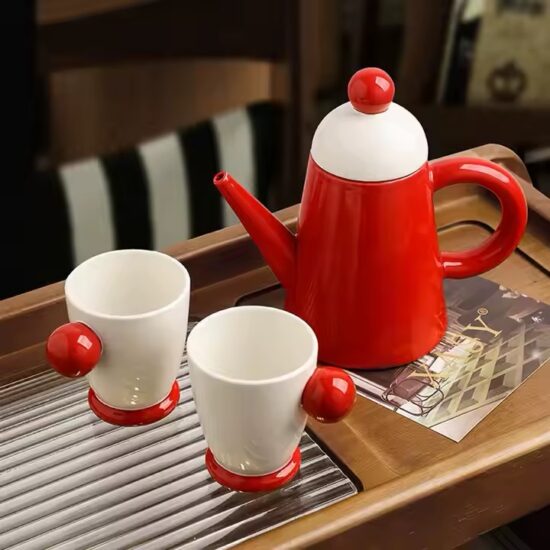 Home ceramic teapot set with cups and tray for elegant tea serving