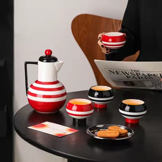 Home ceramic teapot set with cups and tray for elegant tea serving
