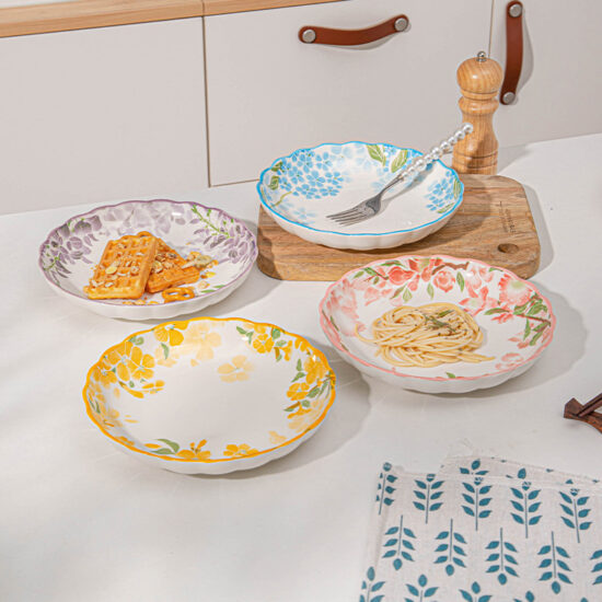 High-end Chinese floral ceramic plate for home or restaurant use