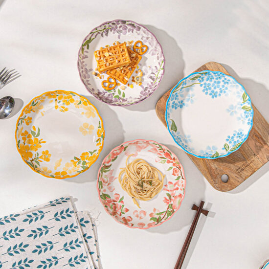 High-end Chinese floral ceramic plate for home or restaurant use