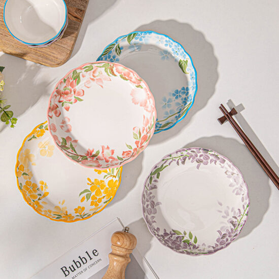 High-end Chinese floral ceramic plate for home or restaurant use