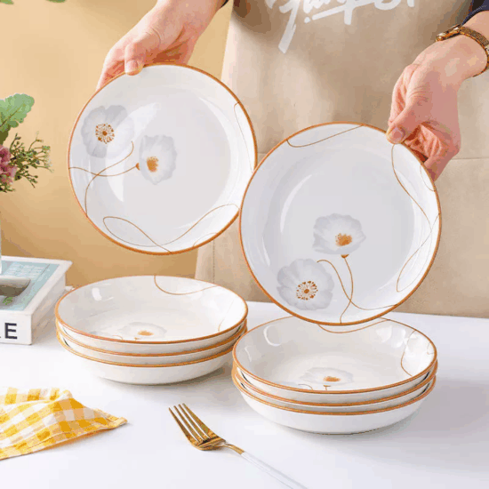 Luxury minimalist round ceramic plate set for European-style dining