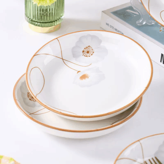 Luxury minimalist round ceramic plate set for European-style dining