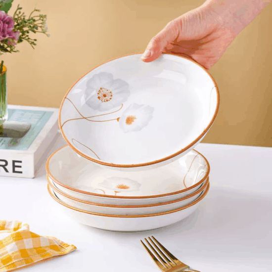 Luxury minimalist round ceramic plate set for European-style dining
