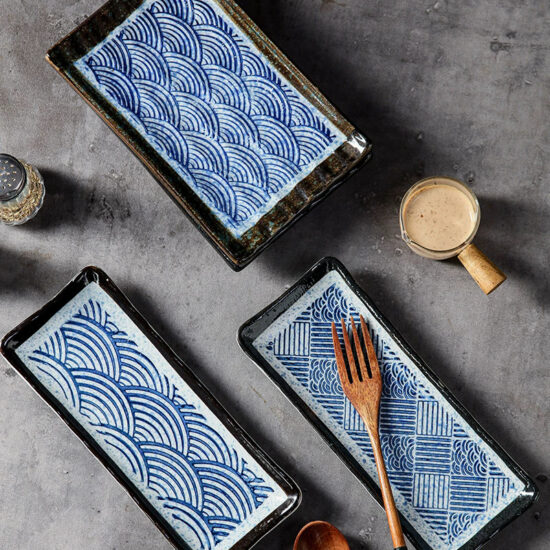 Japanese-style rectangular ceramic sushi plate