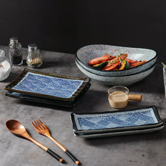 Japanese-style rectangular ceramic sushi plate