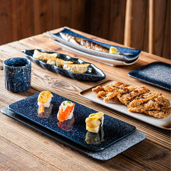 Japanese-style rectangular ceramic sushi plate