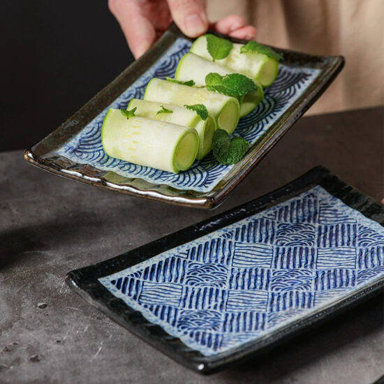 Japanese-style rectangular ceramic sushi plate