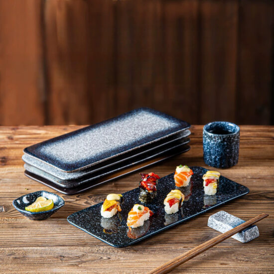 Japanese-style rectangular ceramic sushi plate