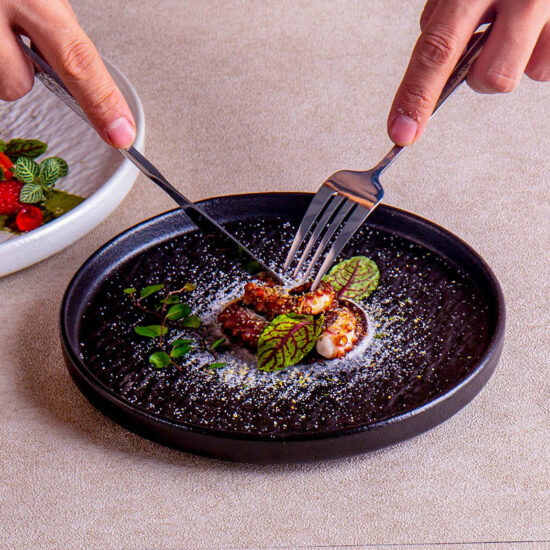 High-end ceramic steak plate with stone texture for western dining


