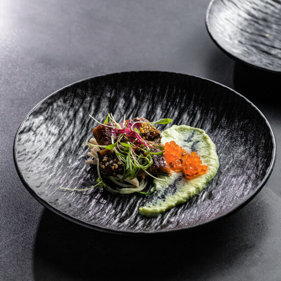 High-end ceramic steak plate with stone texture for western dining

