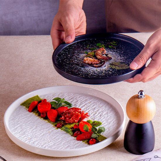 High-end ceramic steak plate with stone texture for western dining