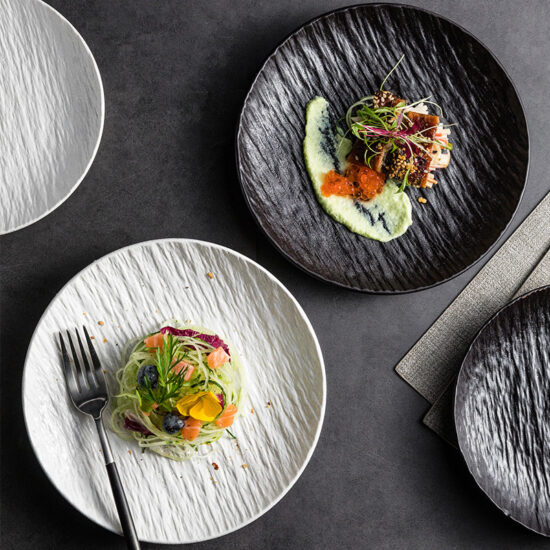 High-end ceramic steak plate with stone texture for western dining