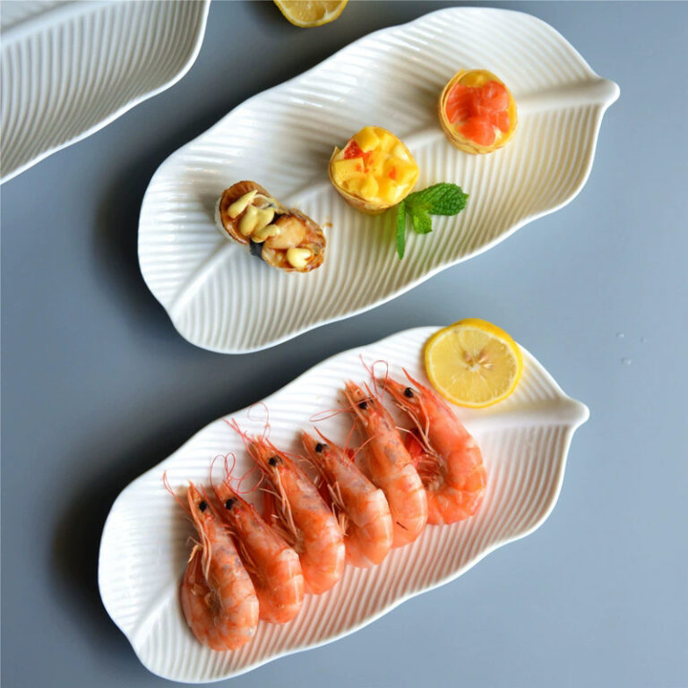White rectangular ceramic sushi plate with minimalist design