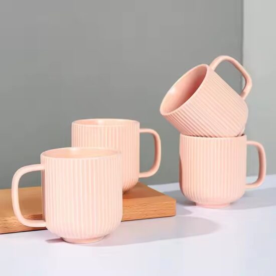Modern ceramic mug with embossed striped texture for everyday use
