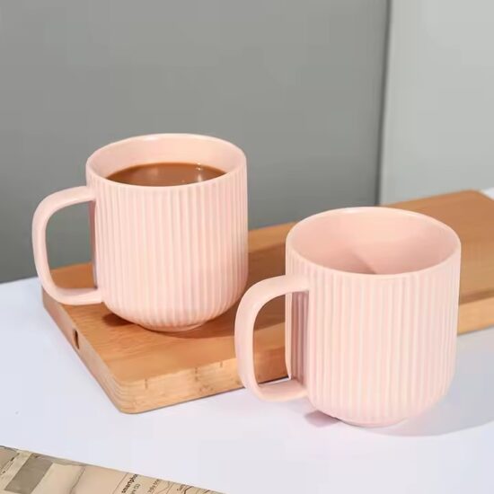 Modern ceramic mug with embossed striped texture for everyday use