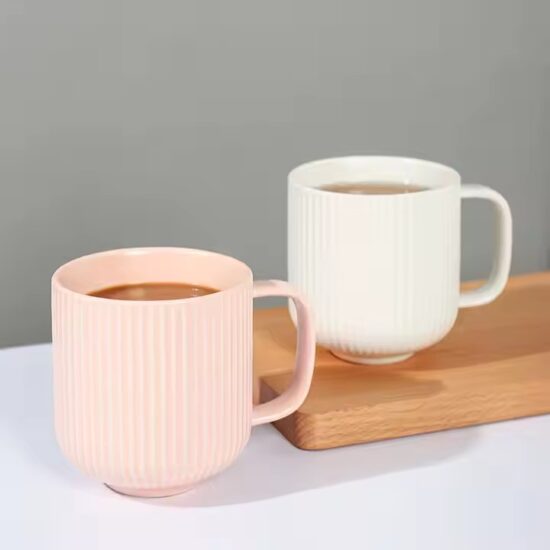 Modern ceramic mug with embossed striped texture for everyday use