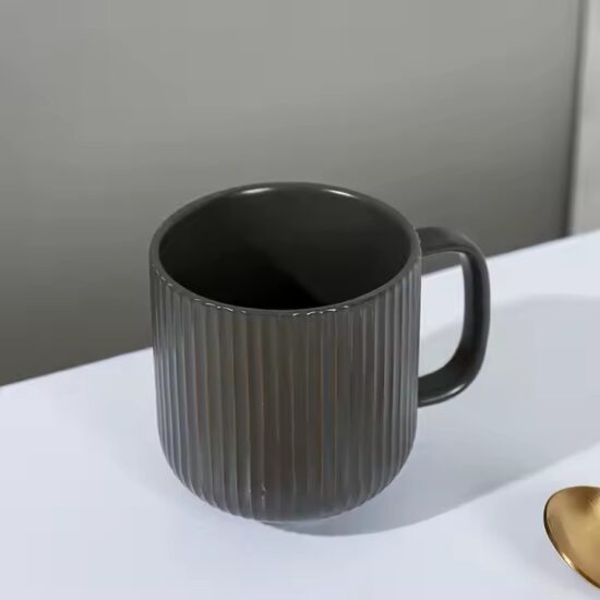 Modern ceramic mug with embossed striped texture for everyday use