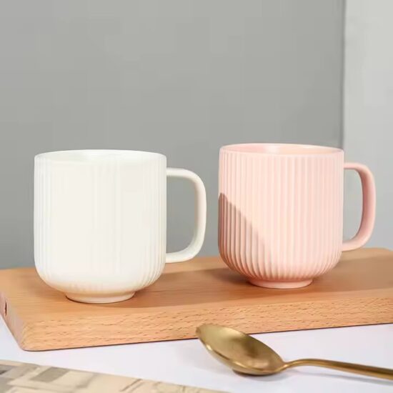 Modern ceramic mug with embossed striped texture for everyday use