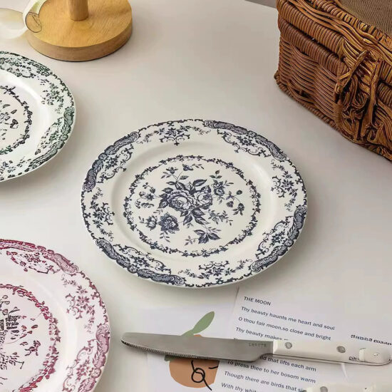 Classical floral ceramic plate with French rose design