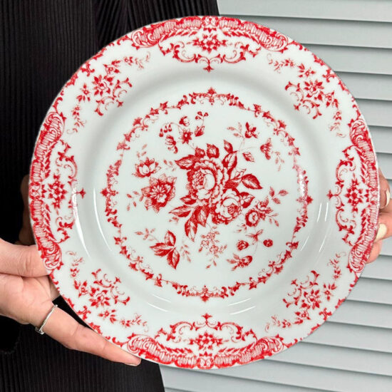 Classical floral ceramic plate with French rose design