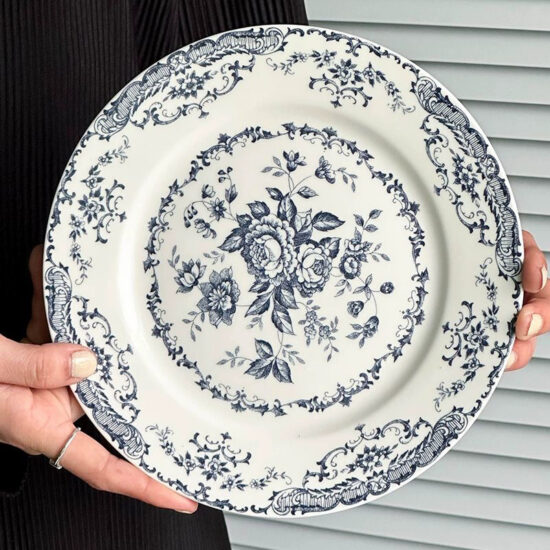 Classical floral ceramic plate with French rose design