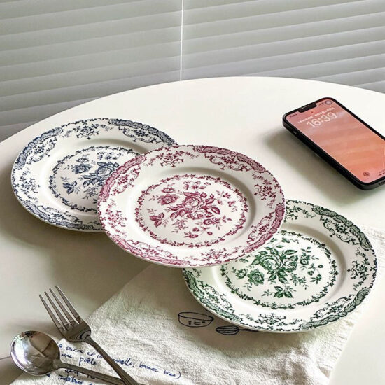 Classical floral ceramic plate with French rose design
