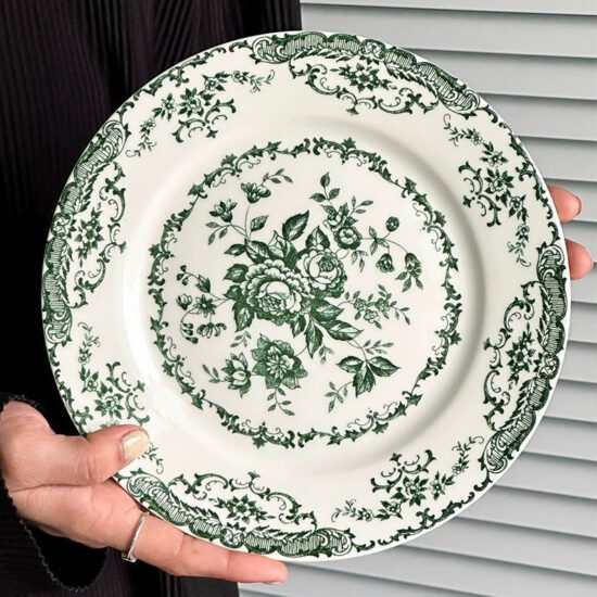 Classical floral ceramic plate with French rose design