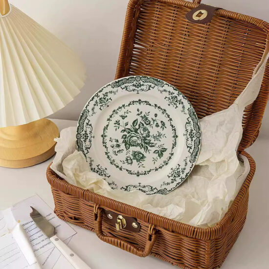 Classical floral ceramic plate with French rose design