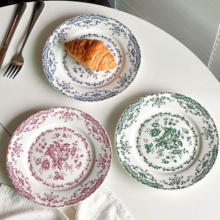 Classical floral ceramic plate with French rose design