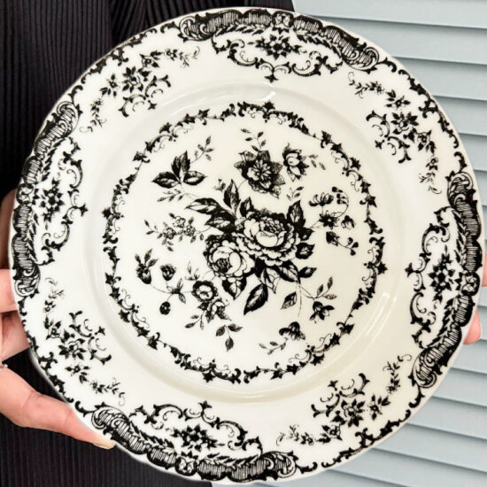 Classical floral ceramic plate with French rose design