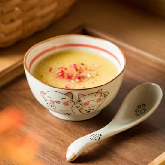 Custom handmade cartoon ceramic rice bowl with colorful animal design