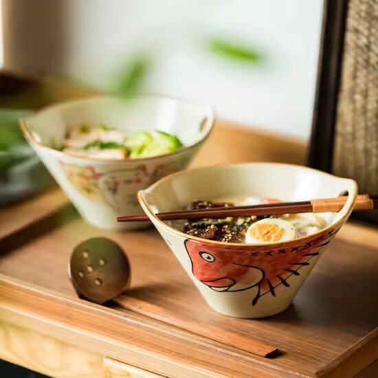 Custom handmade cartoon ceramic rice bowl with colorful animal design