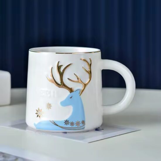 Custom embossed animal ceramic coffee mug with colorful glazed finish