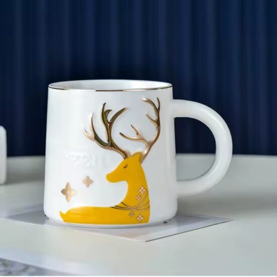 Custom embossed animal ceramic coffee mug with colorful glazed finish