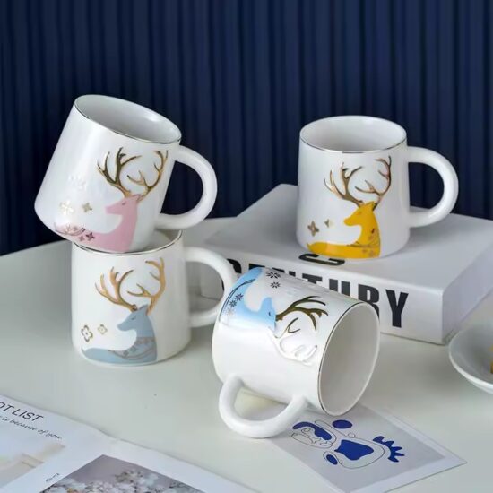 Custom embossed animal ceramic coffee mug with colorful glazed finish