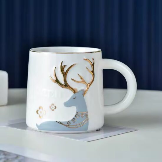 Custom embossed animal ceramic coffee mug with colorful glazed finish