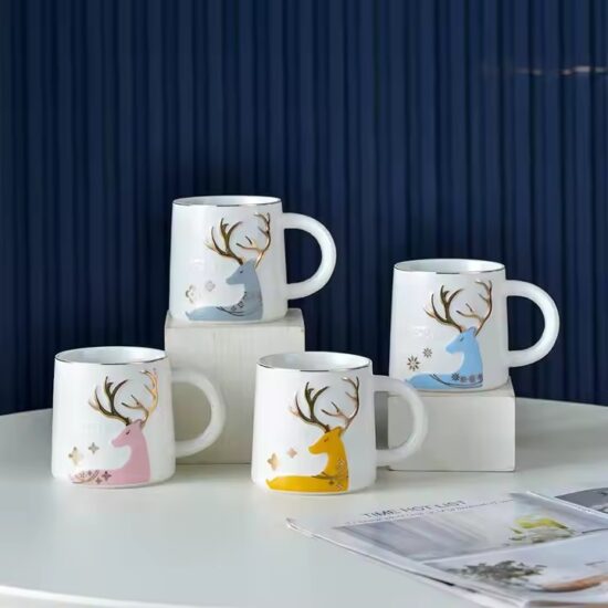 Custom embossed animal ceramic coffee mug with colorful glazed finish