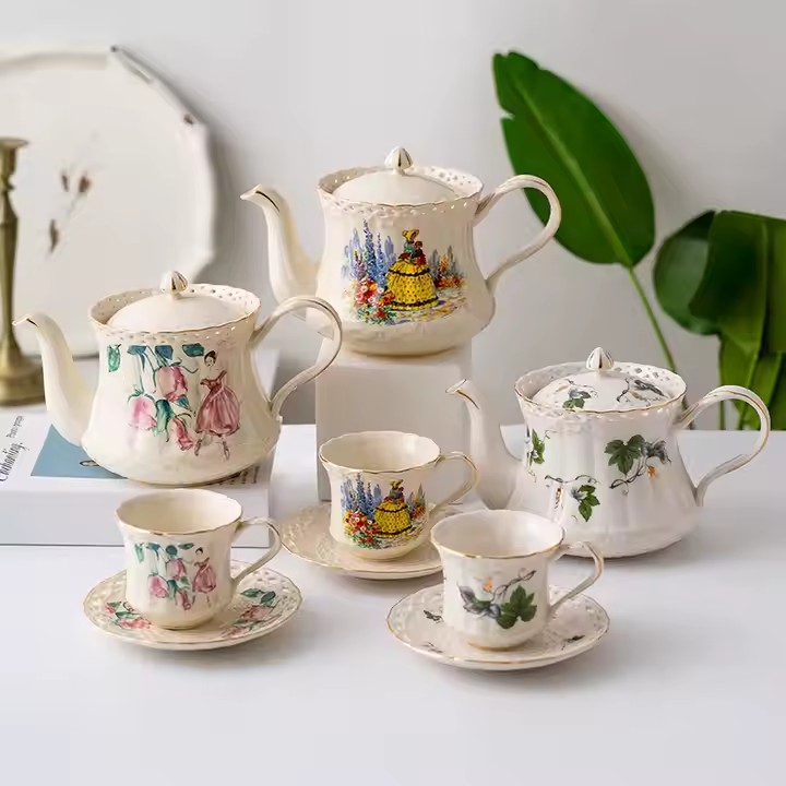 Luxury floral ceramic teapot with classical vintage pattern