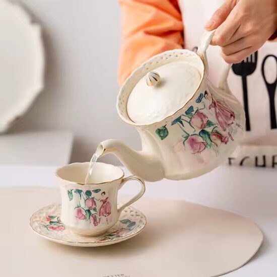Luxury floral ceramic teapot with classical vintage pattern