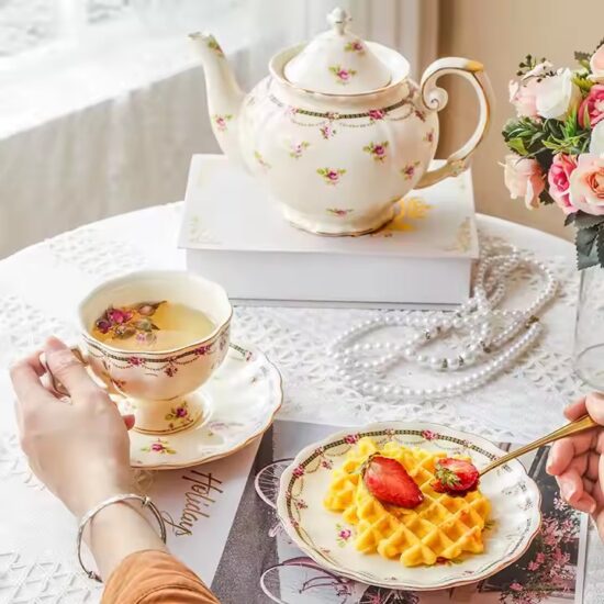 Luxury floral ceramic teapot with classical vintage pattern