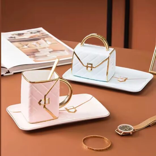 Luxury ceramic mug with creative bowknot handbag shape for custom gifting