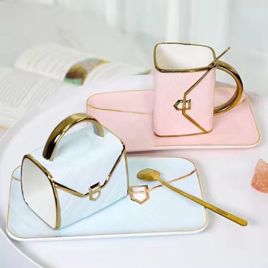 Luxury ceramic mug with creative bowknot handbag shape for custom gifting