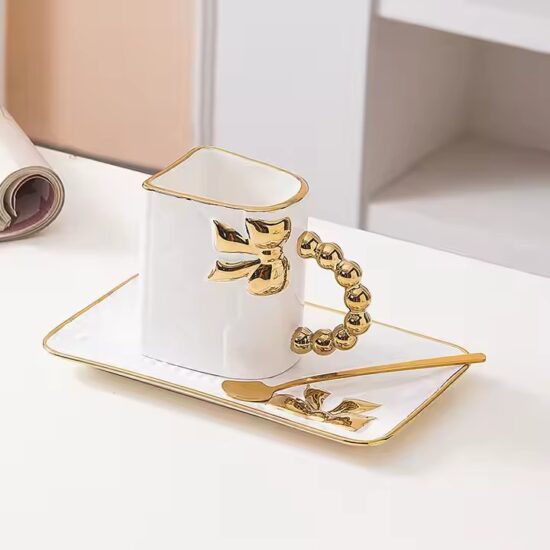 Luxury ceramic mug with creative bowknot handbag shape for custom gifting