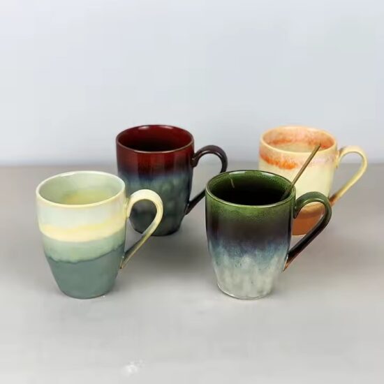 Modern ceramic coffee cup with glossy finish and ergonomic handle design