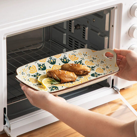 Nordic square ceramic plate with dual handles for modern dining