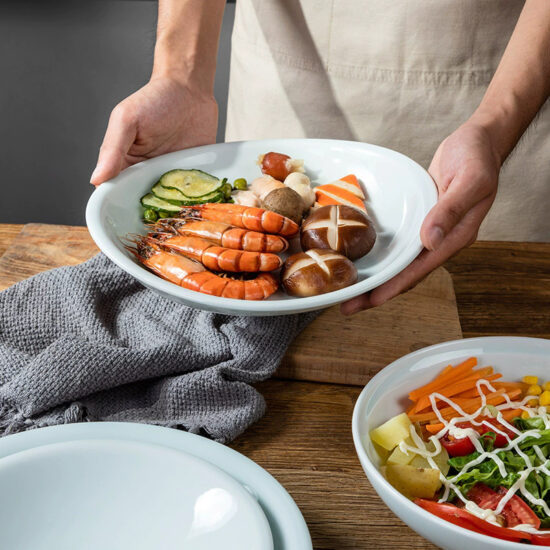 French vintage embossed ceramic dining plates with high-end design