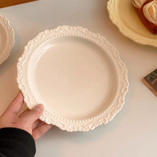French vintage embossed ceramic dining plates with high-end design